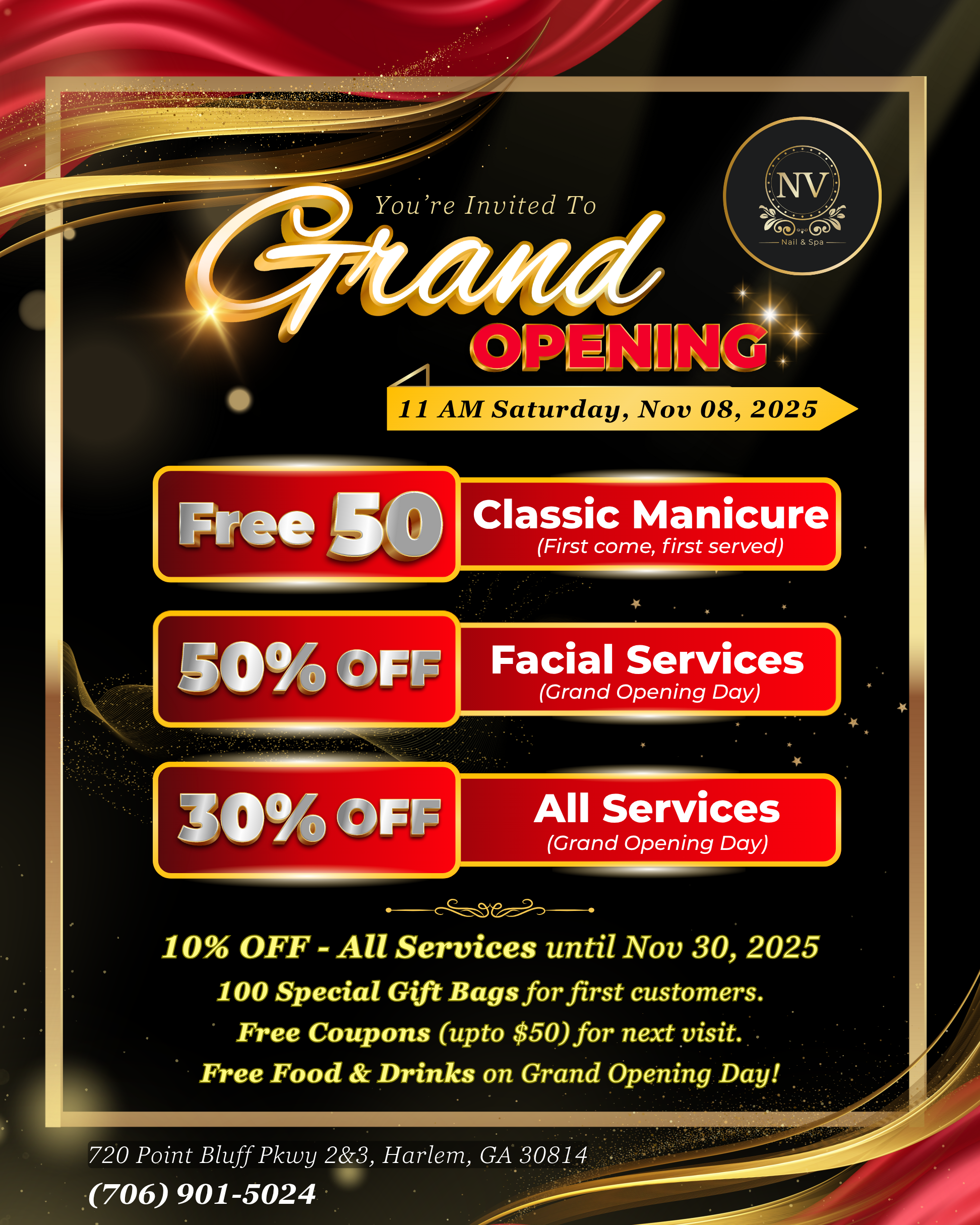 Happy Hour special promotion at NV Nails & Spa - 50% off service